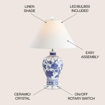 Song 21.5" Ceramic/Crystal Chinoiserie Floral LED Table Lamp - JONATHAN Y